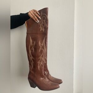 Brown Embroidered Heeled Boots